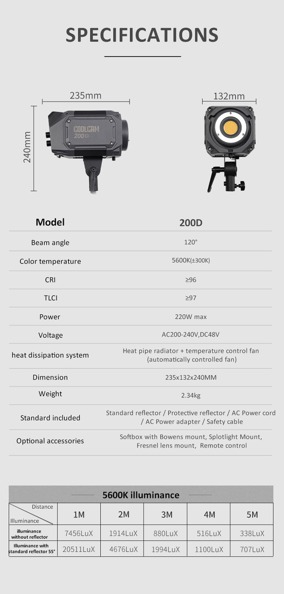 220W 200D high brightness LED fill light for live broadcast or live streaming
