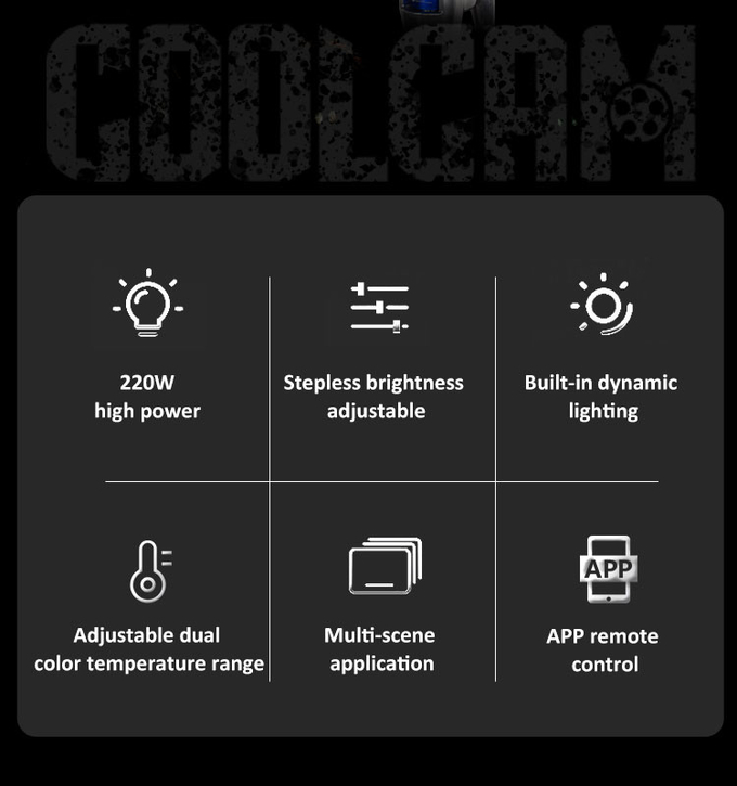 Coolcam 200X 220W max Bi-color professional fill light portable and lightweight