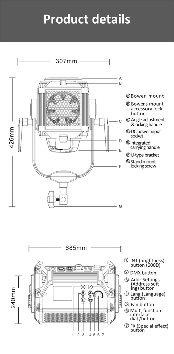 500W COOLCAM 600X Bi-color Spotlight High-power COB monolight for photographic or movie