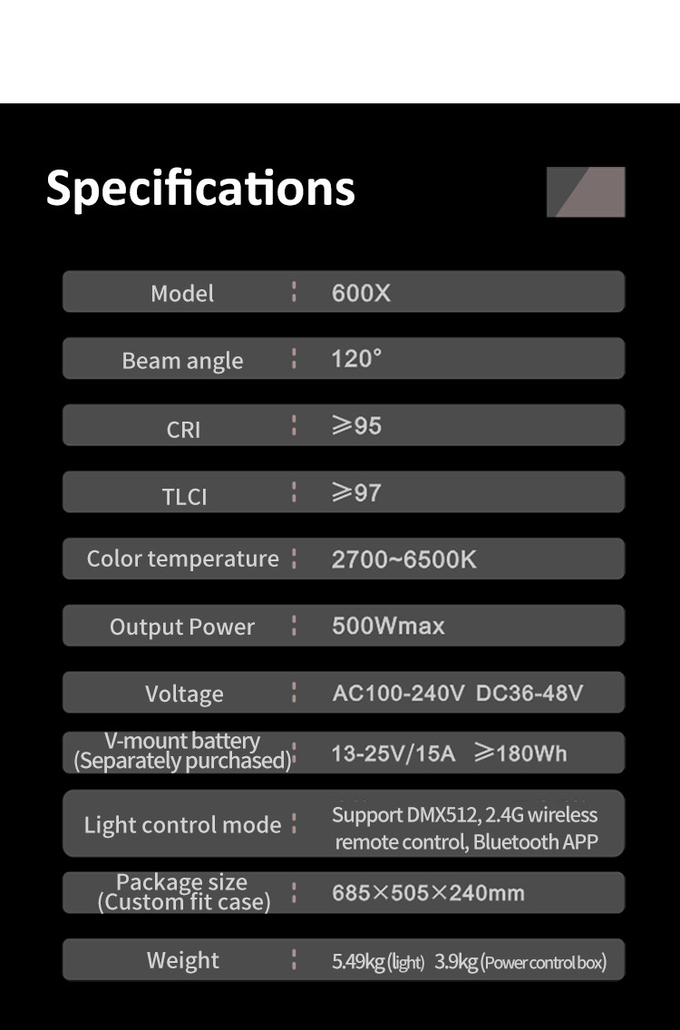 500W COOLCAM 600X Bi-color Spotlight High-power COB monolight for photographic or movie