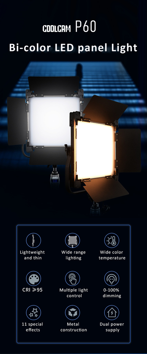 60W COOLCAM P60 LED Bi-color LED photo studio Light