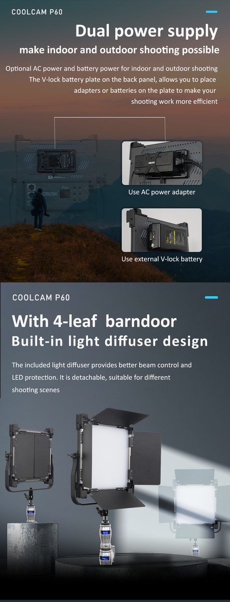 60W COOLCAM P60 LED Bi-color LED photo studio Light