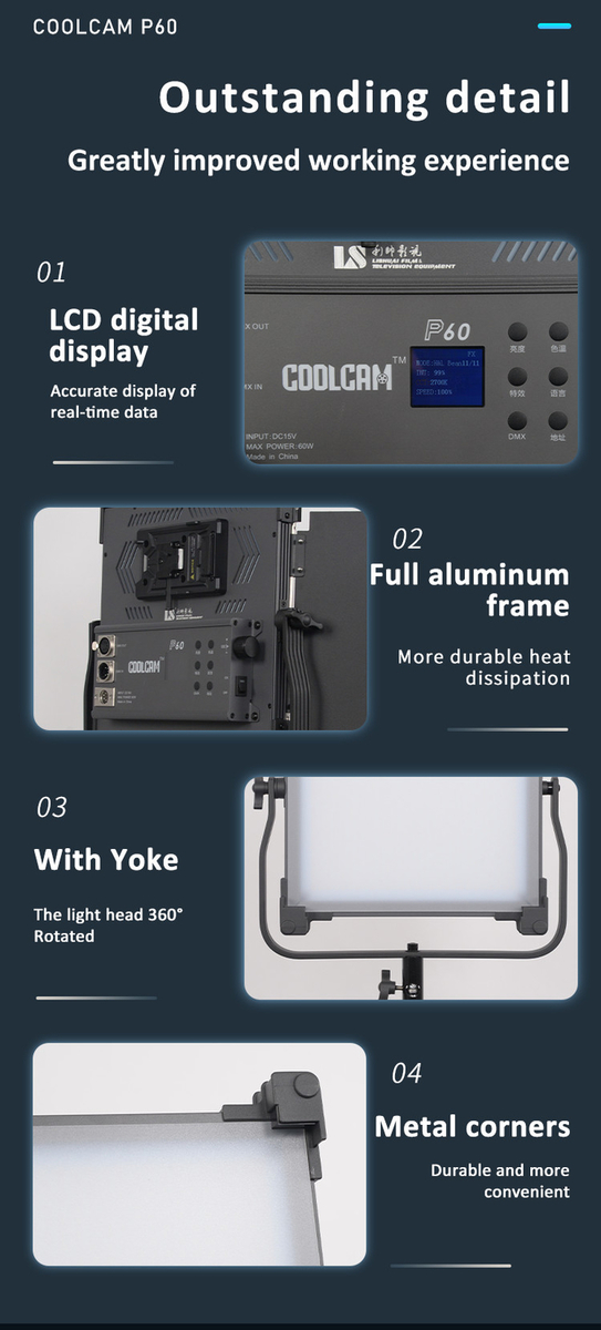 60W COOLCAM P60 LED Bi-color LED photo studio Light