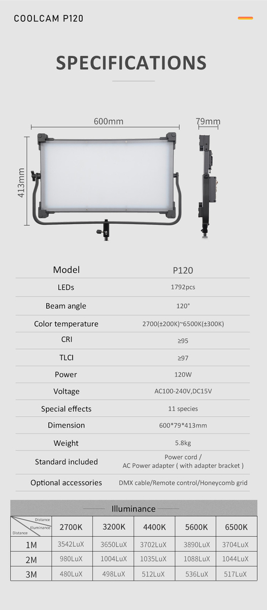 COOLCAM P120 LED Bi-color LED photo studio Light 120W